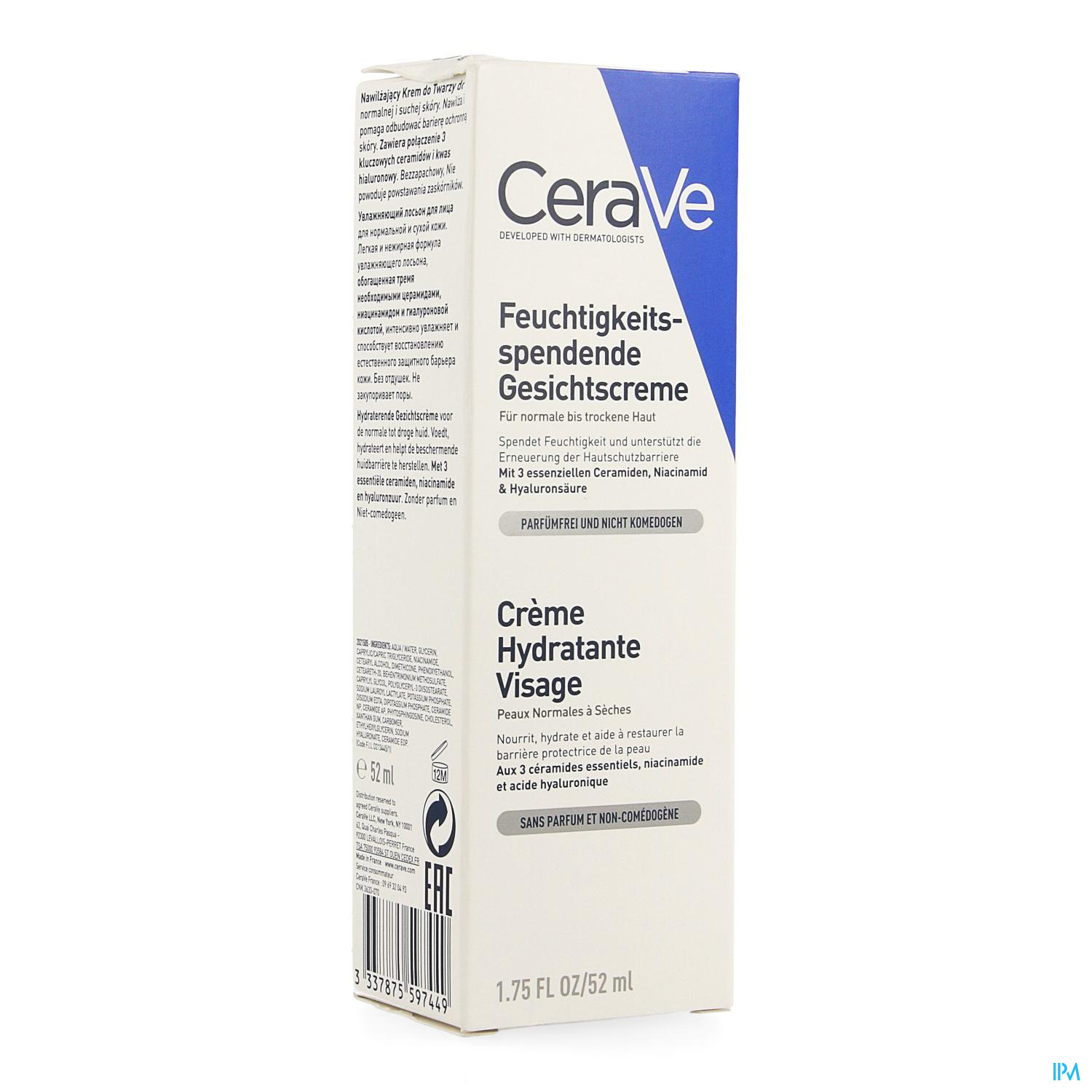 CERAVE - Crème hydratante - Peaux sèches - Visage - PM - 52ml