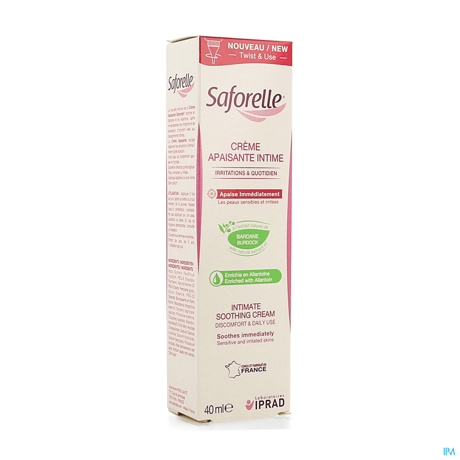 Crème apaisante intime Saforelle - irritations zone intime